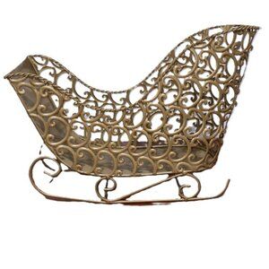 Metal SANTA SLEIGH Scroll Design Christmas Decor Basket 13 x 9 x 5 inches